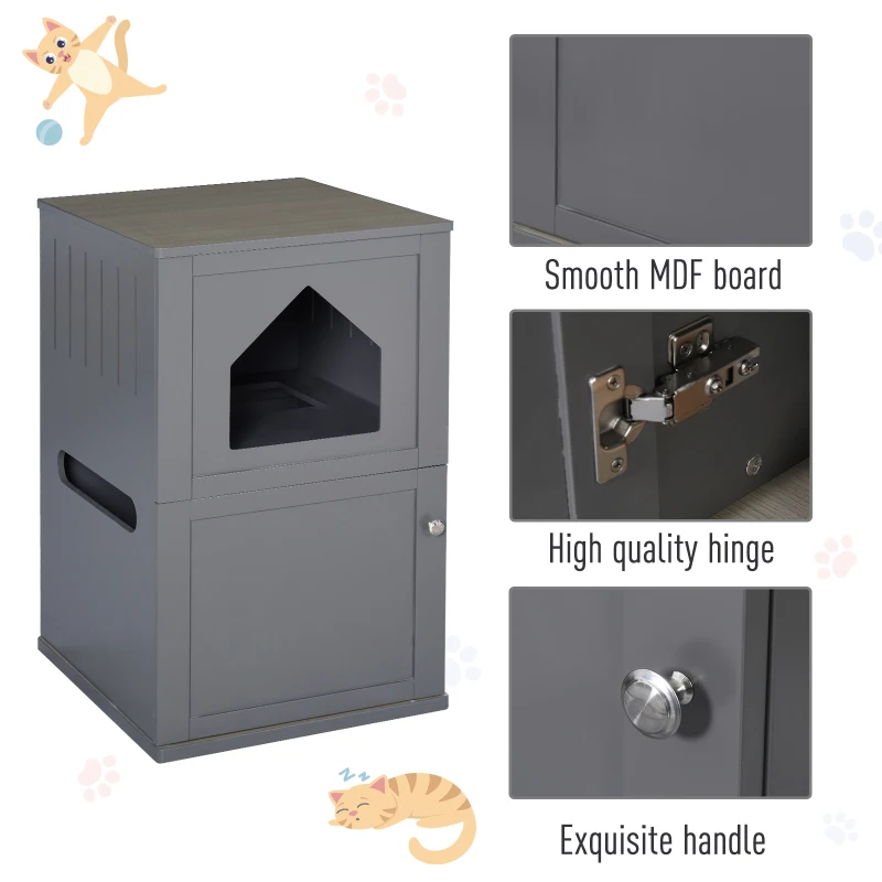 PawHut Double-Decker Cat Litter Box 2 Story Pet Crate Luxury Toilet House, Grey