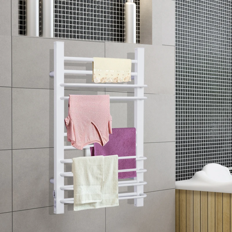 HOMCOM Toallero Eléctrico de Pared Radiador Calentador Secador Térmico de Toallas para Baño 50-55℃ 200W 16 Barras Aluminio y PP 50x18x80cm
