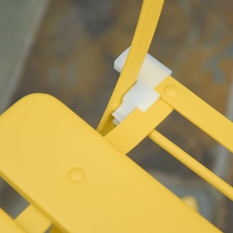 Outsunny Conjunto Muebles Plegables de Jardín de 3 piezas Mesa y 2 Sillas de Metal para Balcón Terraza Exteriores Ø60x71 cm Amarillo