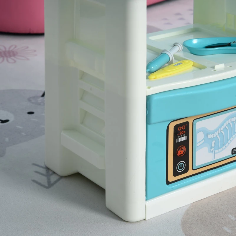 HOMCOM Centro Médico veterinario con 43 Piezas Juego de Rol Educativo para Niños de +3 Años con Herramientas Estante y Armario 50x32x86 cm Azul