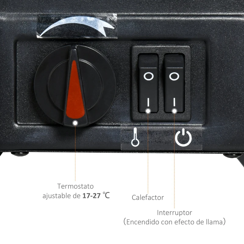 HOMCOM Chimenea Eléctrica Llama Similada Realista con Calentador Independiente Interruptor de Corte Térmico Seguridad Hueco Calorífico 37,7x23x45 cm Negro