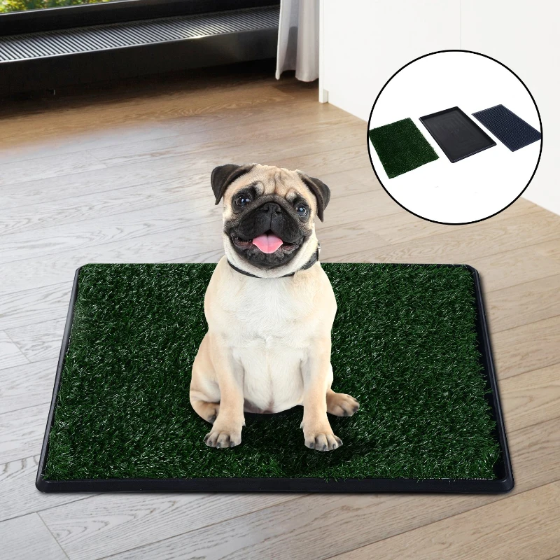 PawHut Inodoro de Bandeja para Perro Orinal Interior Perro Césped Artificial 3 Capas Lavable y Desmontable Set de Entrenamiento para Cachorro a Hacer Pis 51x76x3cm Alfombra Perros 51x76x3cm Cesped hacer Pis Lavable Mascota Perro Pipi en Casa