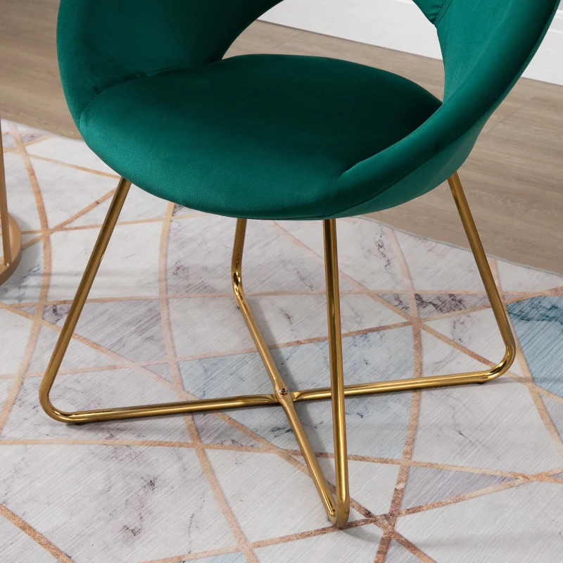 HOMCOM Silla de Comedor Vintage Tapizada de Suave Terciopelo Silla de Ocio para Sala de Estar con Respaldo Curvo y Patas Doradas 68x54x84 cm Verde
