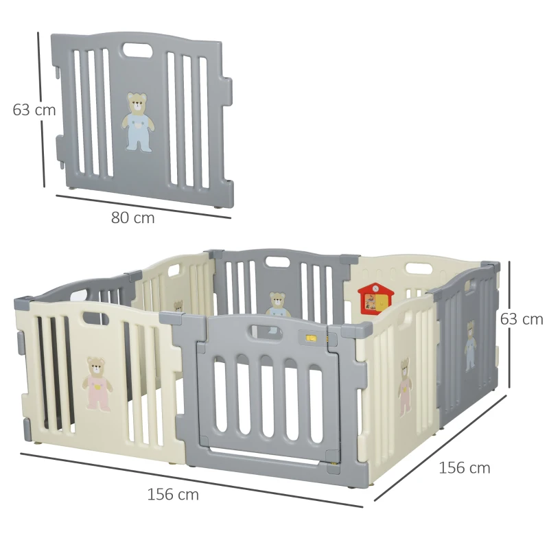 HOMCOM Parque Infantil Bebé Plegable Centro de Actividades de Seguridad Interior y Exterior con 8 Paneles Puerta para Niños de +6 Meses 156x156x63 cm Blanco y Gris