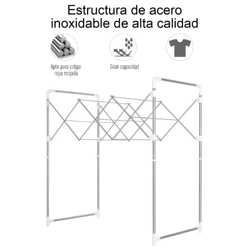 HOMCOM Tendedero Extensible y Plegable Tipo Acordeón con 7 Barras Colgantes y 2 Barras Laterales 76x133x16.5-110cm