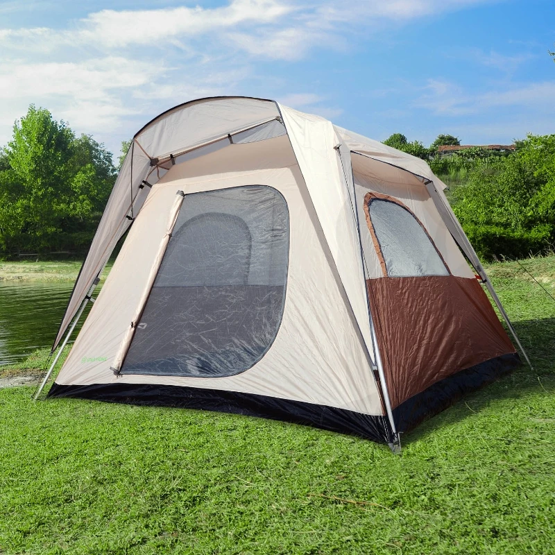 Outsunny Tienda de Campaña Familiar 4-8 Personas Tipo Refugio para Playa Picnic y Camping Pop-Up Instantánea y Portátil con Bolsa de Transporte Ventanas Mosquitera Protección Solar UV 2.6x2.6x2.1m