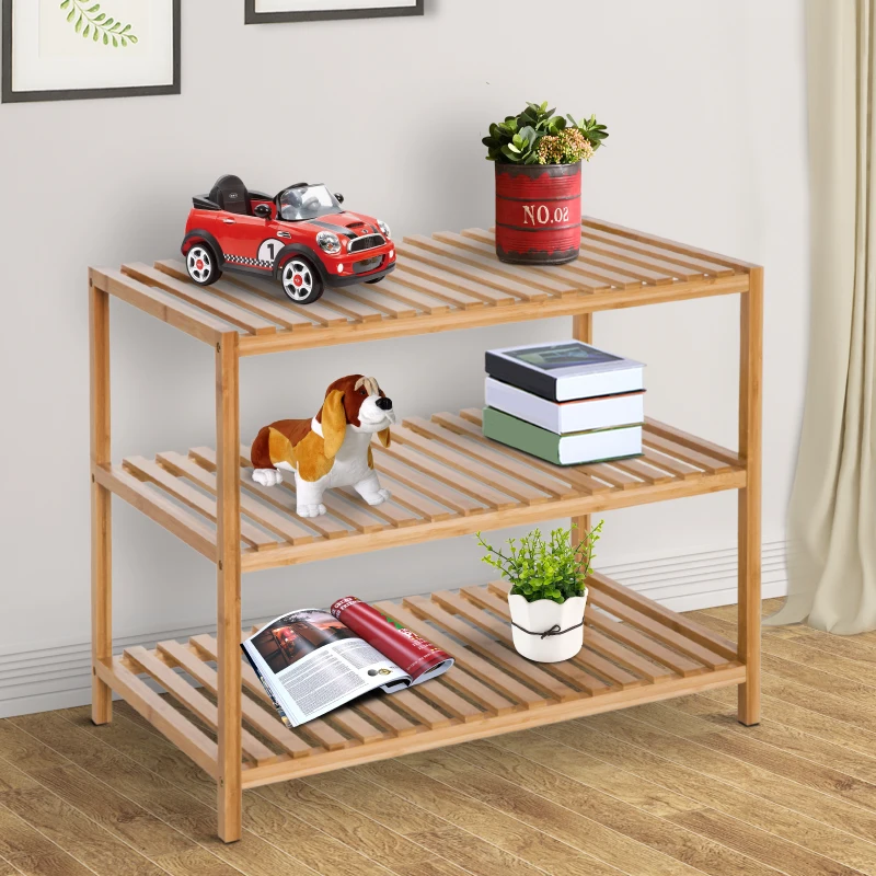HOMCOM Estantería de Bambú 3 Niveles Estantería Almacenaje para Baño Librería Organizador Zapatero 65x40x55cm