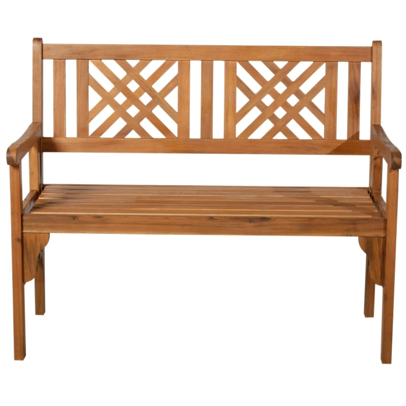 Outsunny Banco de Jardín de 2 Plazas Banco Plegable para Patios Silla de Madera de Acacia Diseño de Calado para Exteriores 112.5x56.5x96cm