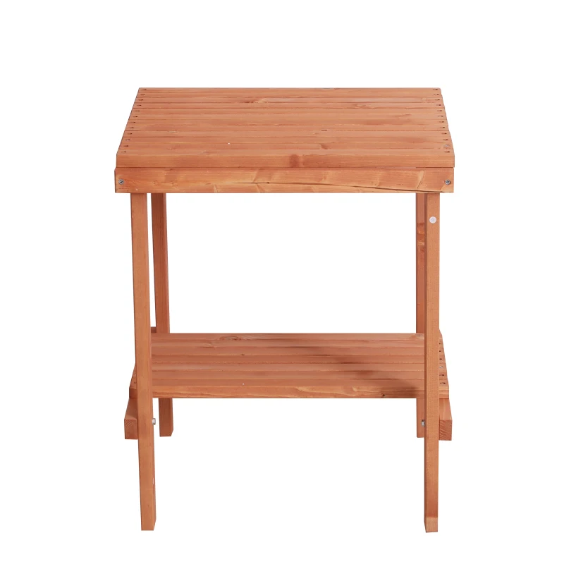 Outsunny Mesa Auxiliar para Jardín con 2 estantes de Madera Mesitas de Café Mesa Lateral para Sofá Salón Dormitorio 50x50x60 cm