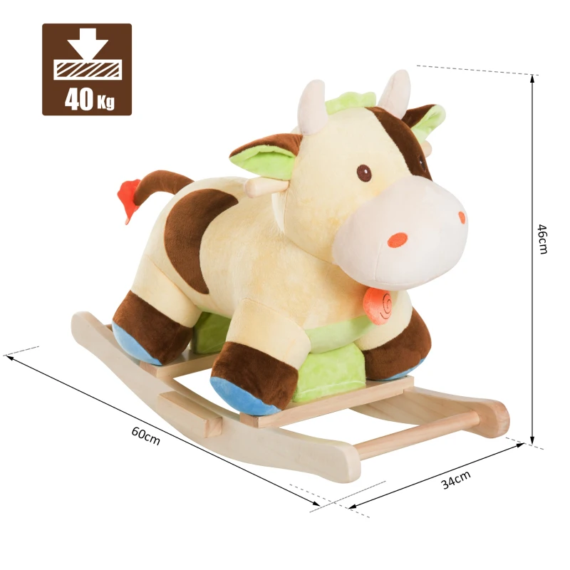 HOMCOM Caballito Balancín de Peluche para Niños +3 Años Forma Vaca 60x34x46cm