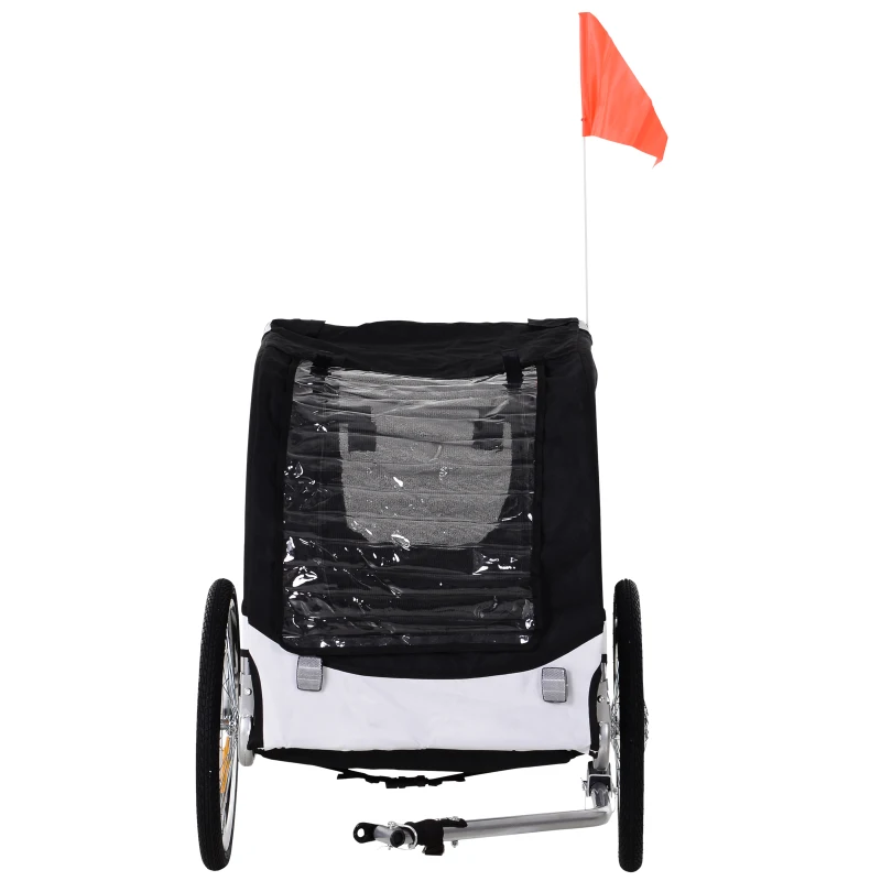 PawHut Remolque Bicicleta Perros Mascota 1 Bandera 6 Reflectores Remolque Bici Blanco y Negro