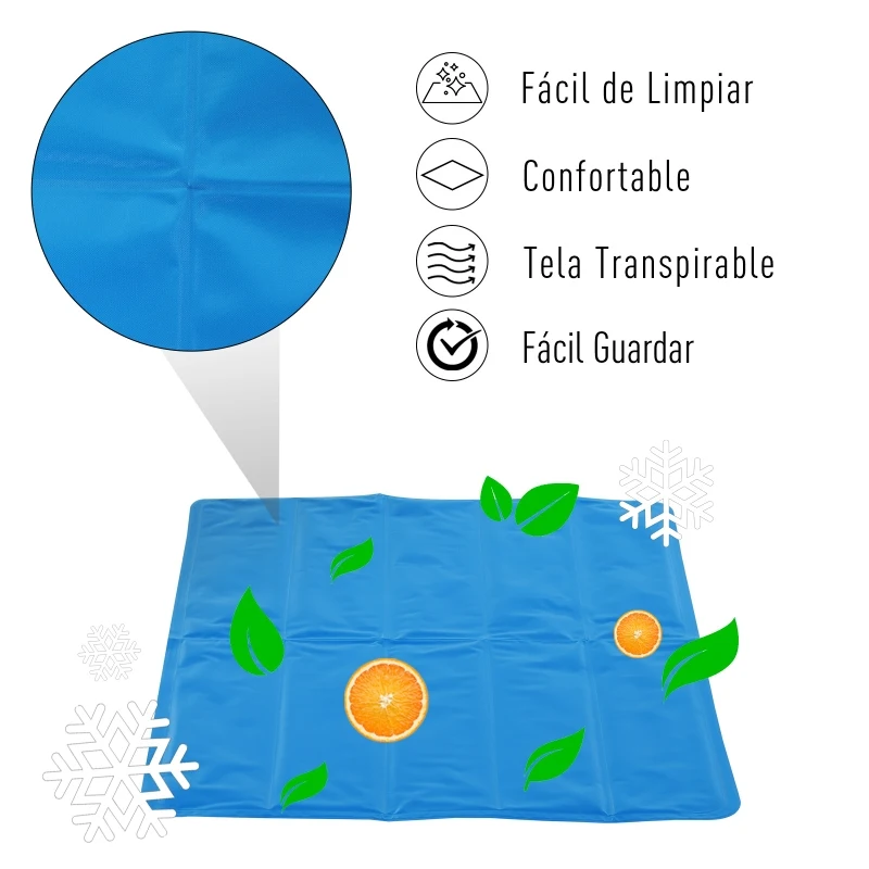 PawHut Alfombrillas de Enfriamiento para Mascotas Gel de Refrigeración para Perros y Gatos Baja Temperatura 2-6 Horas Fácil de Guardar Alta Comodidad 90x60x1cm Azul