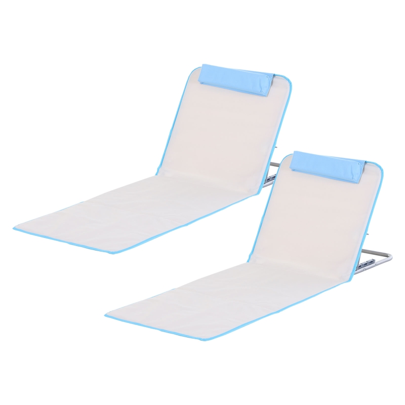 Outsunny Conjunto de 2 Esterillas de Playa con Respaldo Reclinable en 5 Niveles Bolsa de Transporte y Reposacabezas 48x134x36-45 cm Beige
