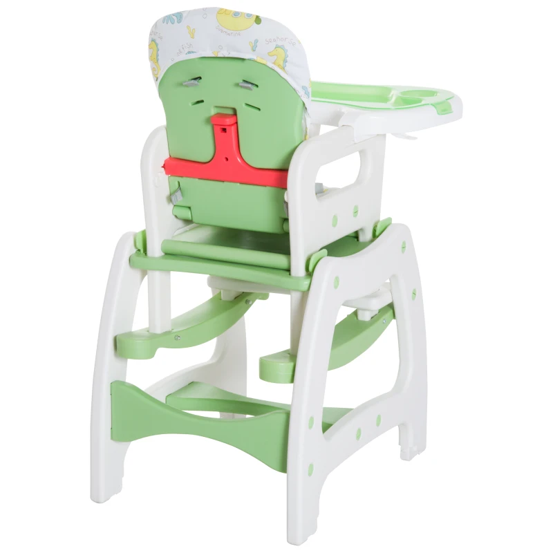 HOMCOM Trona para Bebé Convertible en Silla+Mesa y Silla Mecedora con Cinturón de Seguridad (Blanco y verde)