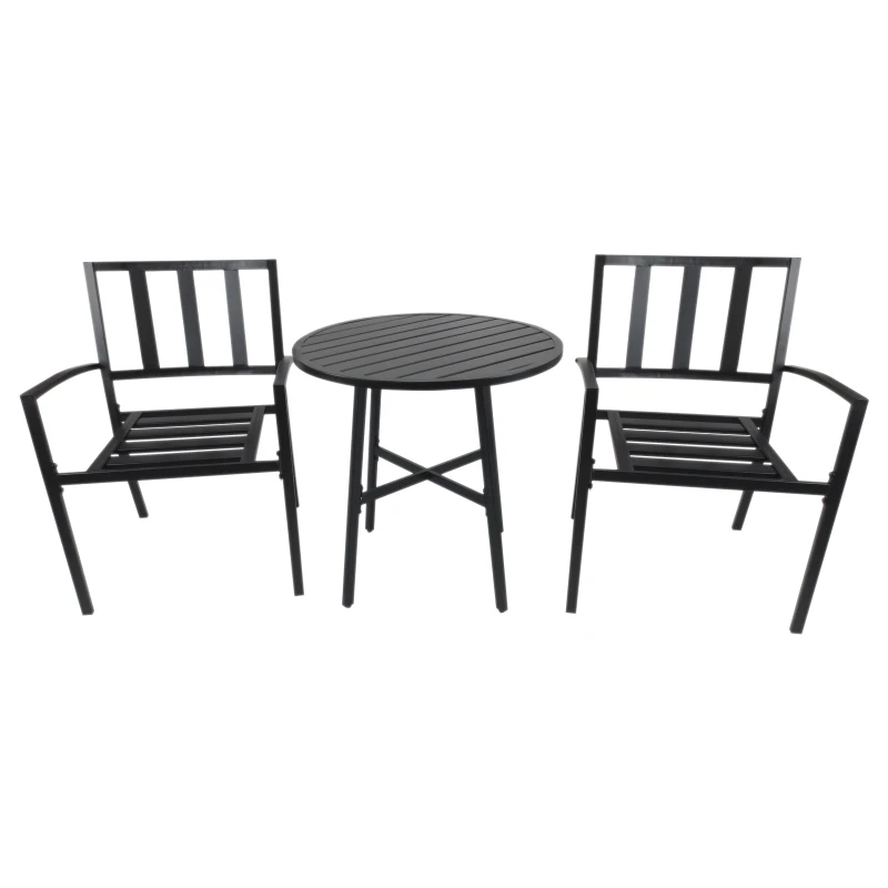 Outsunny® Conjuntos de Mesa y 2 Sillas de Jardín Muebles Comedor Exterior Bistro Café Set Jardín Terraza Sillón Ancho y Cómodo Acero
