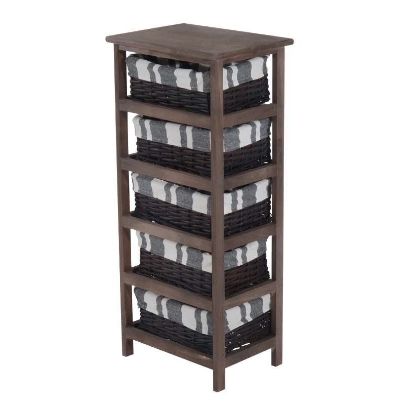 HOMCOM Armario Auxiliar 5 Cajones Cajonera Madera Mimbre 40x29x90cm Estanteria Organizador NUEVO (Marron)