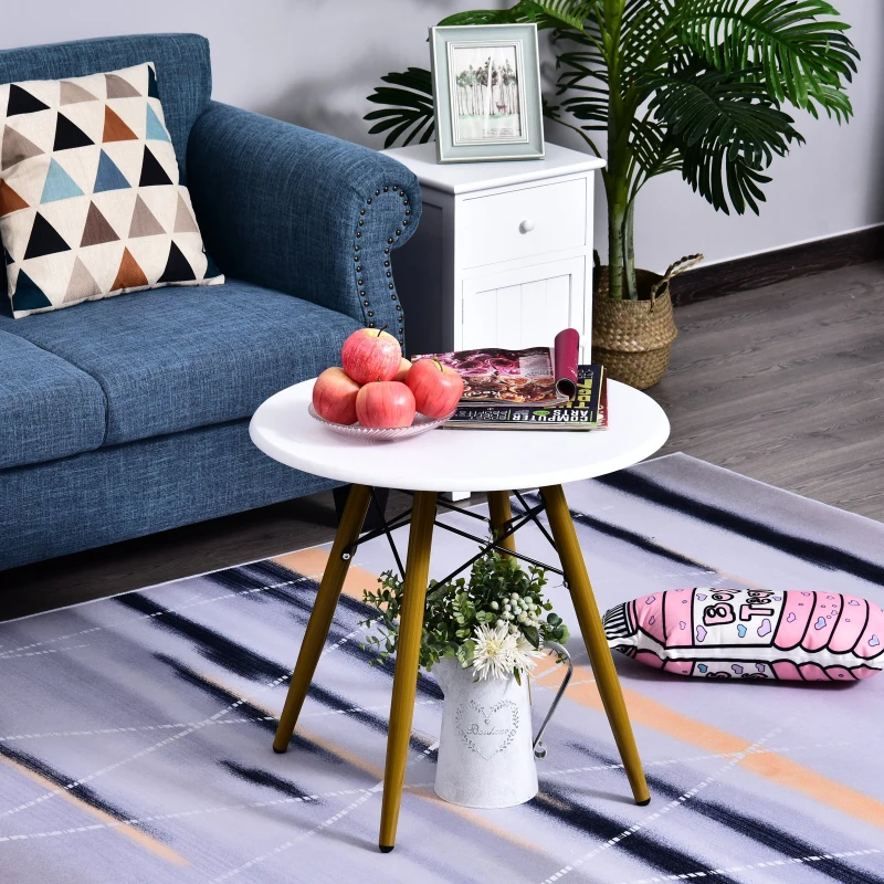 HOMCOM HOMCOM Mesa de Centro Nordico Mesa Auxiliar Redonda de Cocina Comedor Salon Mesa Cafe 60x55cm MDF y Acero Blanco