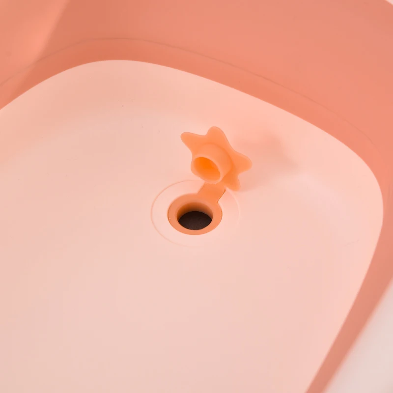 HOMCOM Bañera para Bebé Plegable 3 en 1 Juego de Ducha para 0-3 Años Portátil Bañera Lavabo Taza de Champú Ergonómico con Base Antideslizante 84,5x50,5x24 cm Salmón