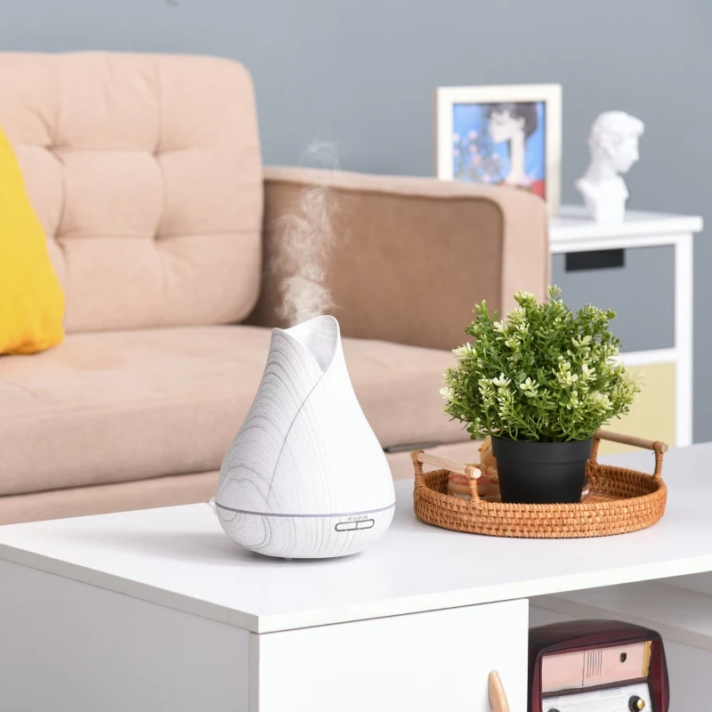 HOMCOM Difusor de Aroma 300ml Humidificador Ultrasónico Aromaterapia con 7 Colores LED y Temporizador Apagado Automático para Oficina Hogar Ø16,5 x 22 cm Blanco