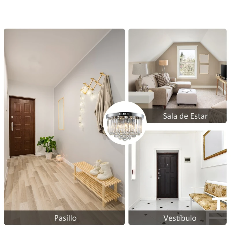HOMCOM Lámpara de Techo de Cristal Moderna para Dormitorio Sala de Estar Lámpara de Cristal K9 para Bombillas E14 de Máx. 40W Diámetros 45x30 cm Plata