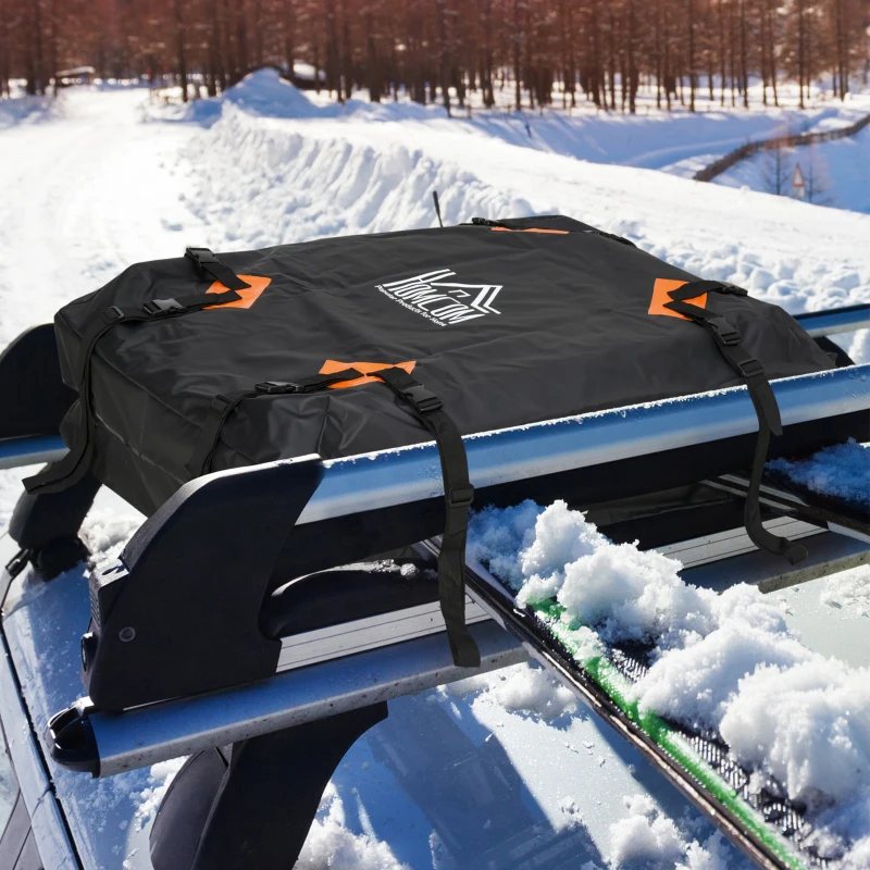 HOMCOM Cofre Bolsa de Techo Impermeable Plegable Baca de Coche con Tejido Resistente Portátil para Largo Viaje Capacidad 424 Litros Carga 80 kg 114x87x45 cm Negro