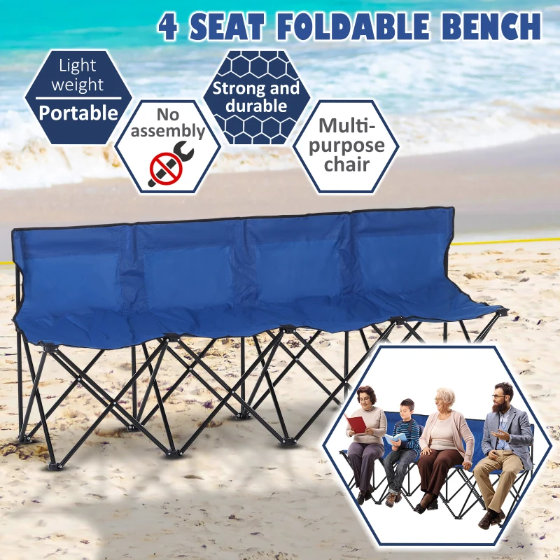 Outsunny 4-Seater Folding Steel Camping Bench w/ Cooler Bag Blue