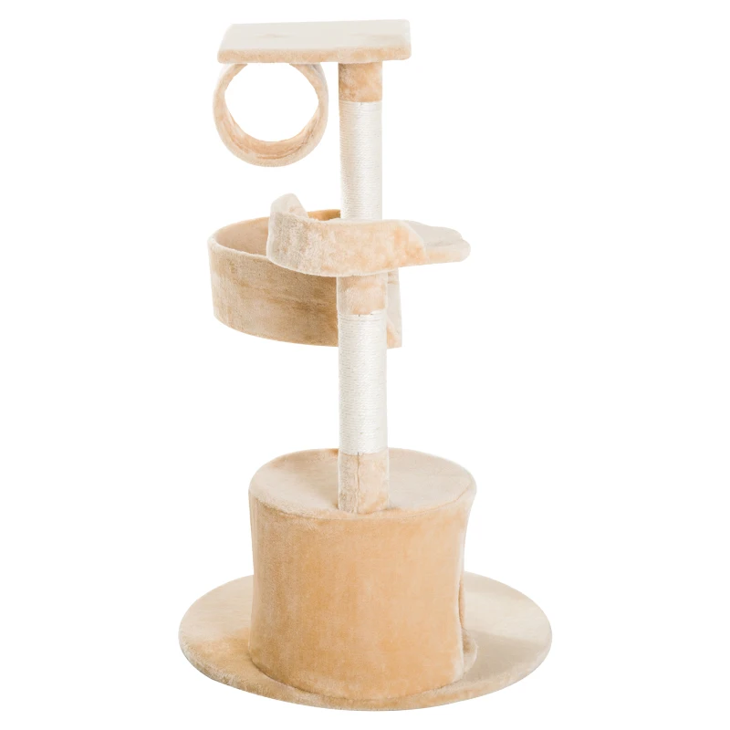 PawHut Rascador Árbol para gatos con Plataforma Caseta Tubo de Juego Postes rascadores Centro de Juego 60x60x96cm Tablero de Madera y Cubierto de Felpa Beige