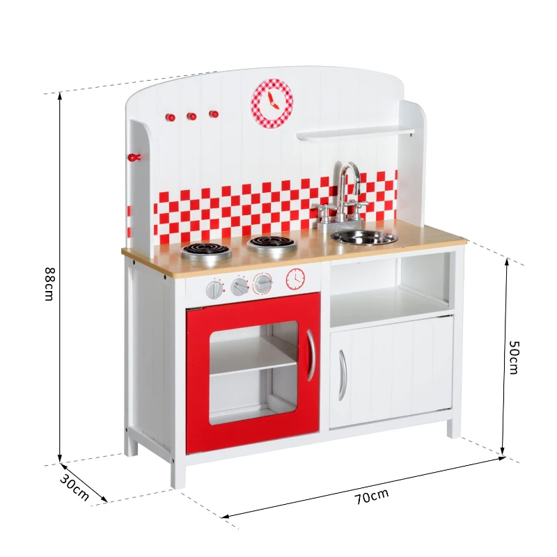 HOMCOM Cocina de Juguete Grande de Madera tipo Juego de Imitación con Accesorios para Niños +3 Años 70x30x88cm