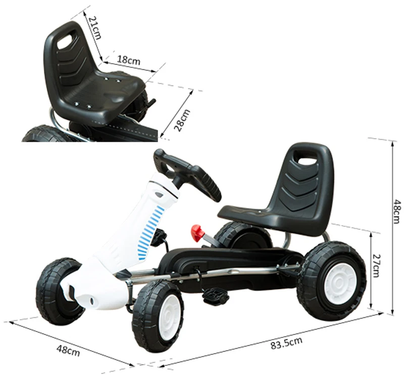 Homcom Pedal Go Kart W/Rubber Wheels-White/Black