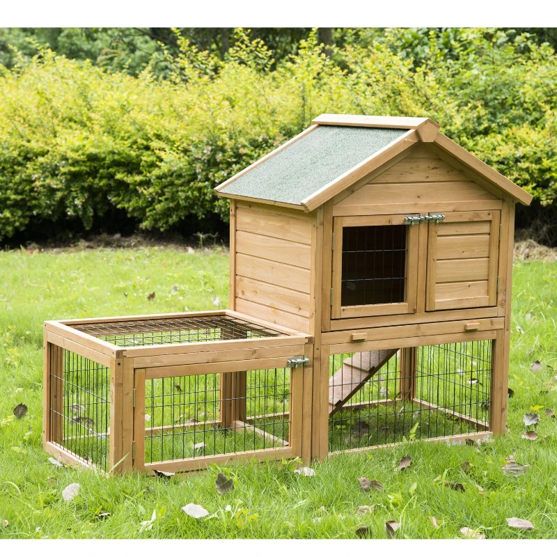 PawHut Conejera Pajarera Granja 133.3x62.2x99cm Madera Maciza con Techo