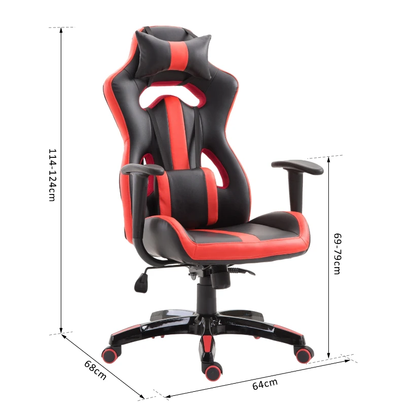 HOMCOM Silla Gaming Profesional Silla de Juego Oficina Ergonómica Estilo Deportivo Giratorio Reposacabezas y Cojín Lumbar Reclinable Altura Ajustable Cuero Sintético PU
