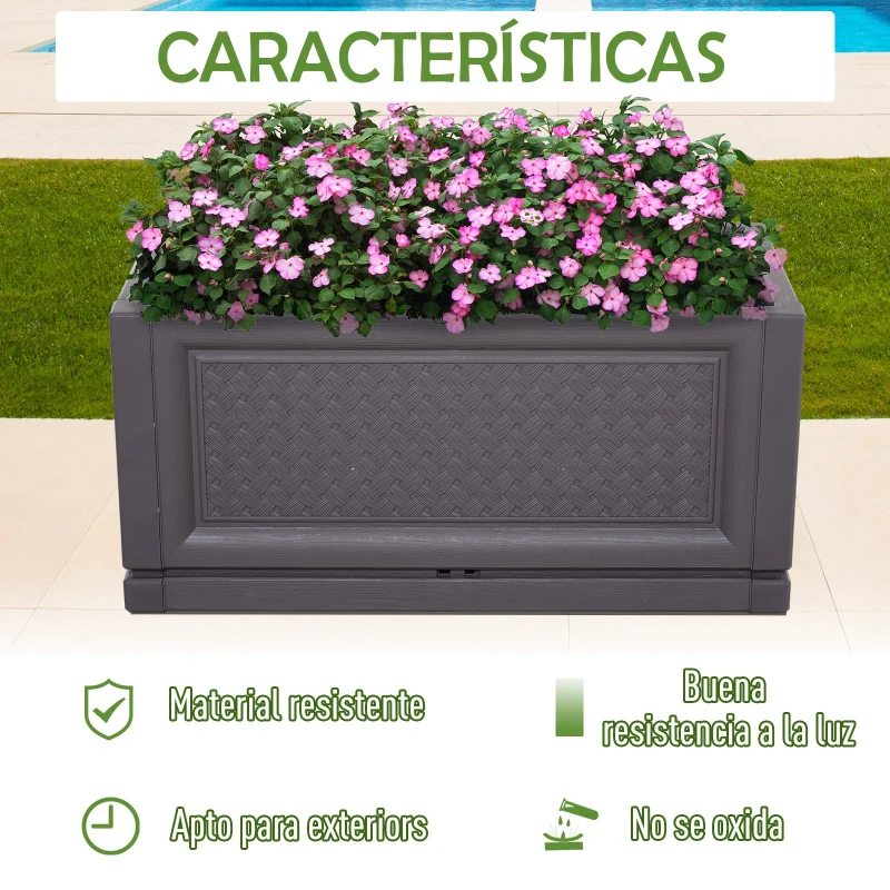 Outsunny Jardinera Plástica Maceta para Flores Rectangular con Agujeros de Drenaje y Profundidad Extra 60x30x29 cm Color: Marrón