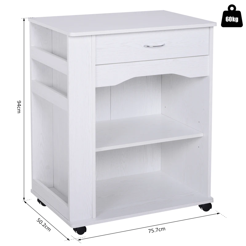 HOMCOM Aparador Auxiliar de Cocina Armario Alacena con Bastidores Laterals, Secciones Abiertas y Cajón Organizador Mueble 75.7x50.2x94cm con 4 Ruedas (2 con frenos ) para Almacenamiento