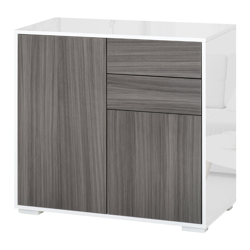 HOMCOM Aparador Auxiliar con 2 Puertas 2 Cajones y Estante Ajustable Apertura a Presión Mueble Organizador de Almacenaje para Dormitorio Salón 79x36x74 cm Gris