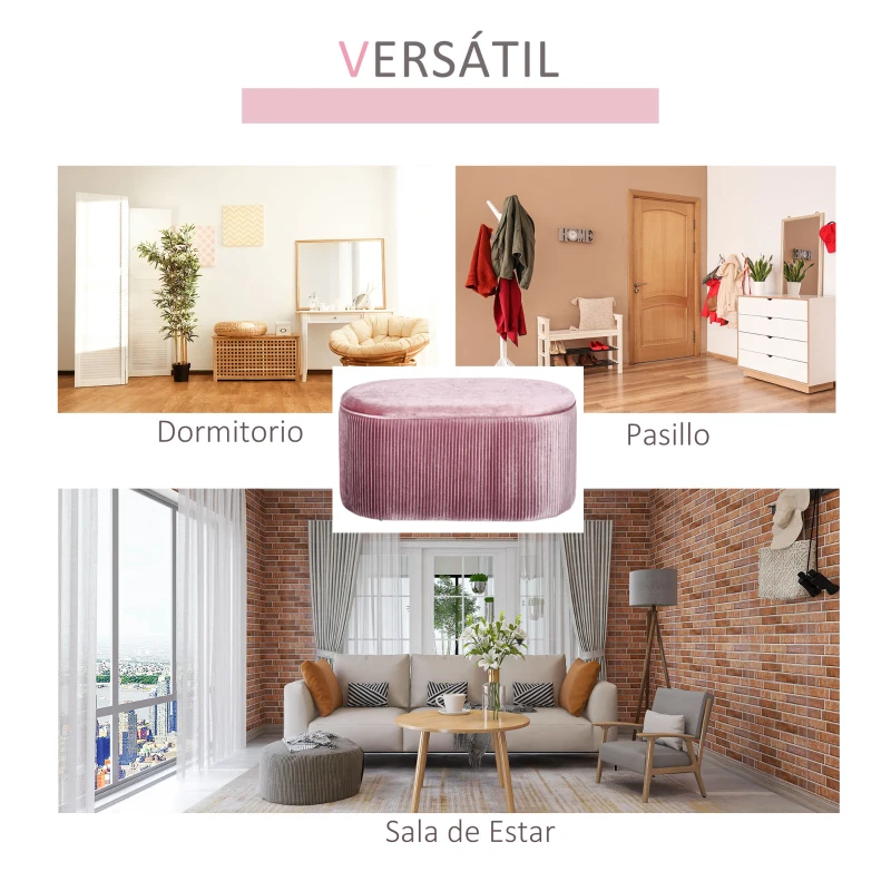 HOMCOM Banco con Espacio de Almacenamiento Otomana Taburete con Asiento Acolchado para Sala de Estar Dormitorio Pasillo Carga Máx. 120 kg 81x40x41 cm Rosa