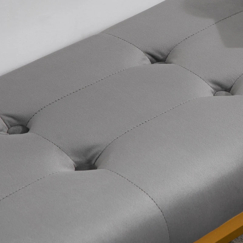 HOMCOM Banqueta Multifuncional Banco Taburete Pie de Cama con Asiento Acolchado y Patas Metálicas 120x35x42 cm Gris y Dorado