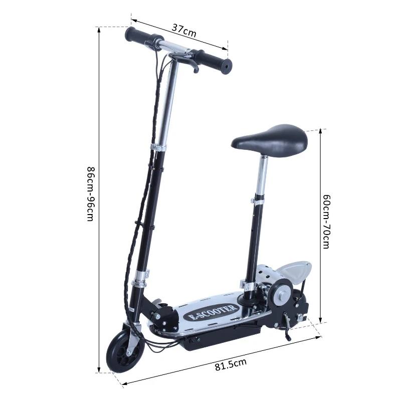HomCom Patinete Eléctrico Scooter Plegable con Manillar y Asiento Ajustable - Color Negro - 81.5x37x96cm