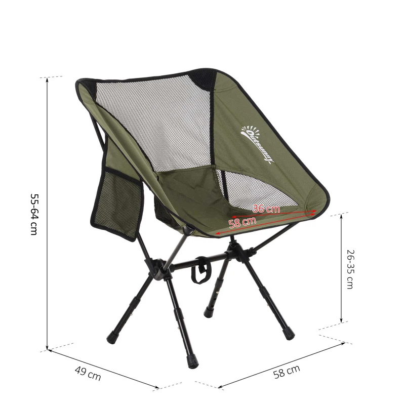 Silla de Camping Plegable con Bolsa de Transporte Altura Ajustable Ligera Sporta hasta 120kg Aluminio y Poliéster 58x49x55-64 cm Verde