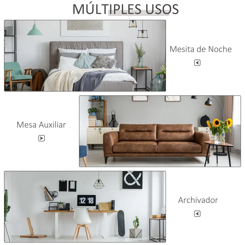 HOMCOM Mesita de Noche Mesita Auxiliar con 1 Cajón Estante Abierto y Patas de Metal Elegante Minimalista para Dormitorio Salón 40x40x45 cm Gris