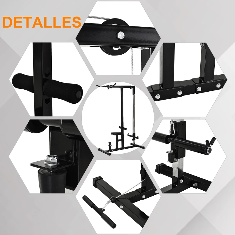 HOMCOM Máquina de Musculación Estación de Entrenamiento con Polea y Asiento Regulable para Gimnasio Hogar Oficina 103x120x180cm Negro