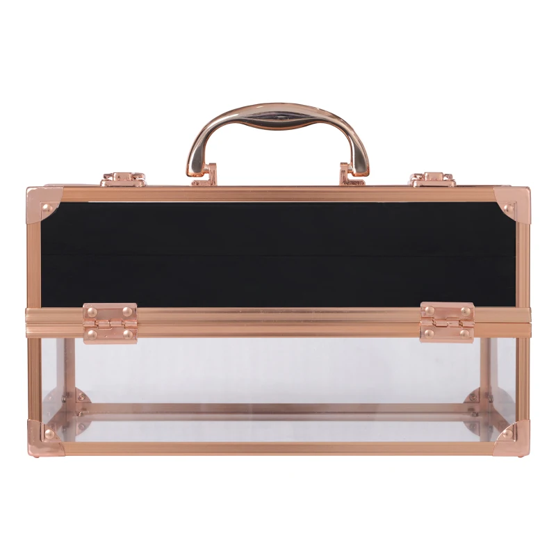 HOMCOM Estuche de Maquillaje Transparente Organizador Cosméticos Profesional Maletín para Maquillaje Caja de Belleza Portátil 3 Bandejas Extensible con Cerradura 30x19.2x16cm Acrílico