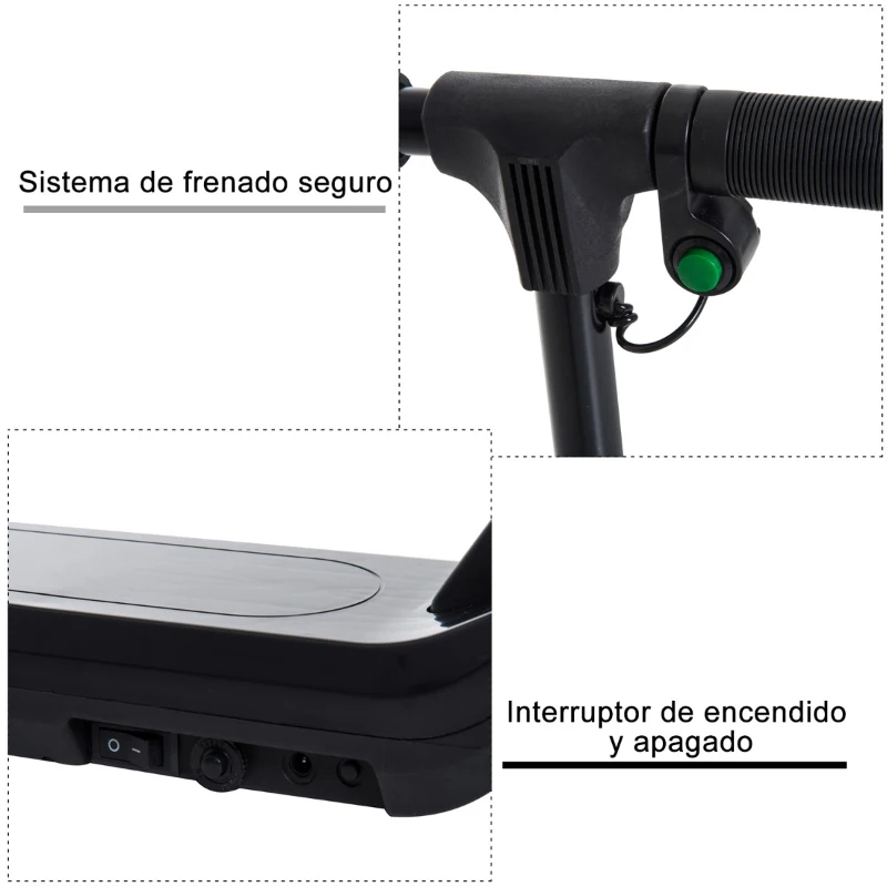 HOMCOM Patinete Eléctrico Niño 7-14 Años Scooter Manopatín Niño con Manillar Ajustable Plegable con Doble Freno Carga 45kg 70x34x70-84cm Estructura Aluminio Negro
