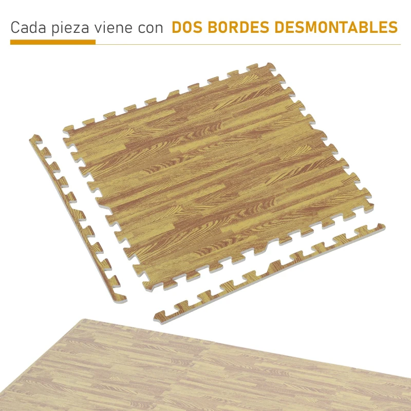 HOMCOM Alfombra Puzzle para Niños o Gimnasio de Goma Espuma EVA  8,64㎡ Color madera