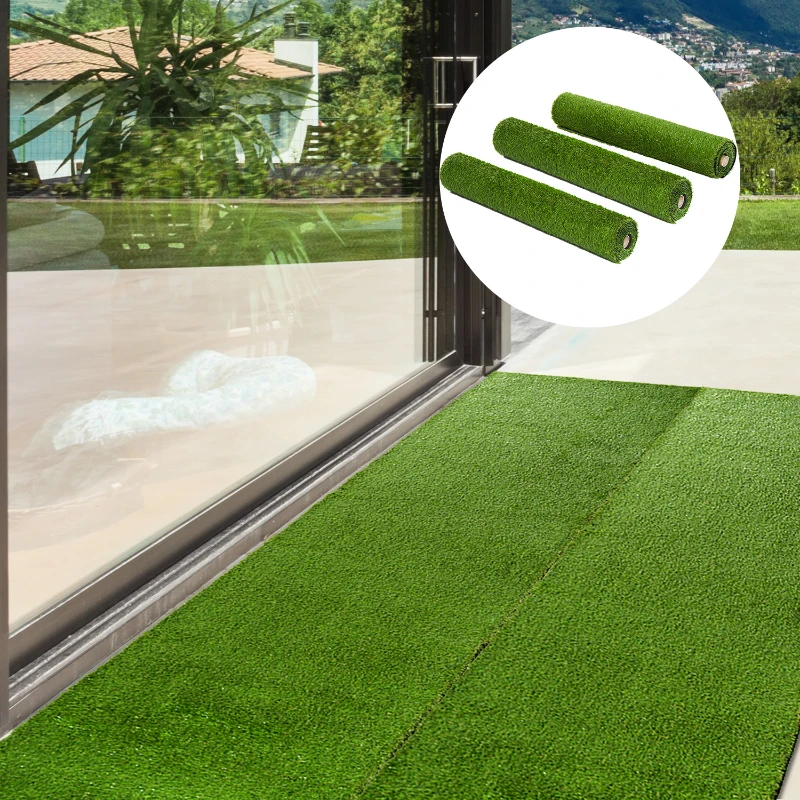 Outsunny Set de 3 Rollos Césped Artificial para Jardín 3x1m 20mm Estera de Hierba Sintética para Terraza Alfombra de Césped Tacto Cómodo Reciclable Interior