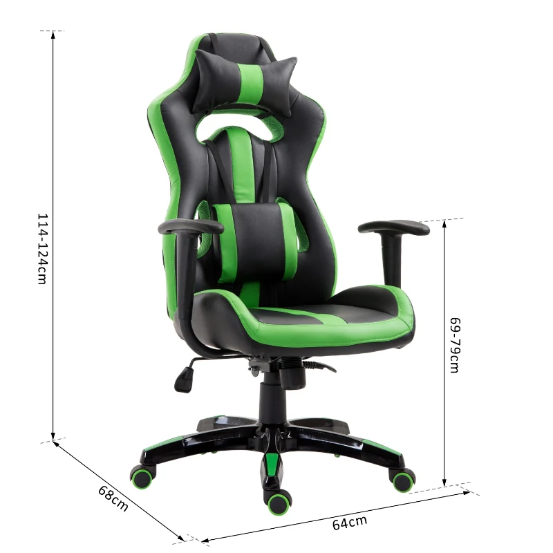 HOMCOM Silla Gaming Profesional Silla de Juego Oficina Ergonómica Estilo Deportivo Giratorio Reposacabezas y Cojín Lumbar Reclinable Altura Ajustable Cuero Sintético PU
