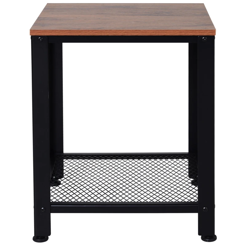 HOMCOM Mesa Auxiliar con Estante Inferior Estilo Industrial Rústico Mesa de Café Elegante Mesa de Sala y Dormitorio Carga 30 kg 45x45x55cm Marrón y Negro