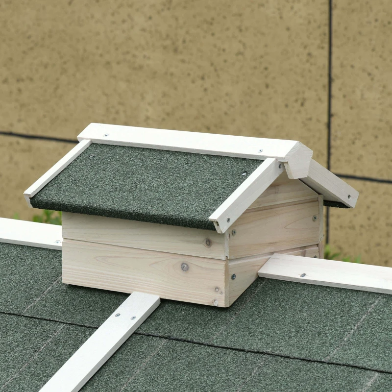 PawHut Gallinero Exterior de Madera de Abeto Jaula para Gallinas Pollos con Zona Abierta Ponedero Bandeja Extraíble y Techo Abatible 180x80,5x130 cm Blanco y Verde