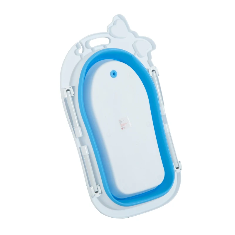 HOMCOM Bañera para Bebé y Niño para Baño Infantil Plegable Portátil y Segura Certificado EN71-1-2-3 Material PP+TPE Color Blanco y Azul 89x53.5x22cm