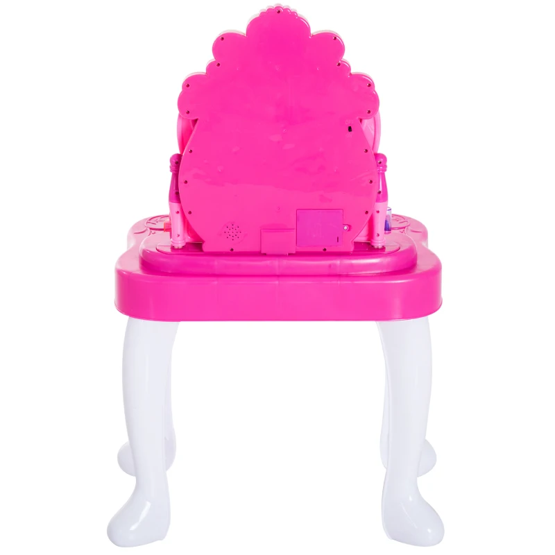 HOMCOM Tocador Infantil Princesa Mesita de Maquillaje con Luz y Sonido Secador de Pelo Sensor de Apertura Puerta Accesorios Includios Cajón Extraíble 43.5x31.5x72.5cm