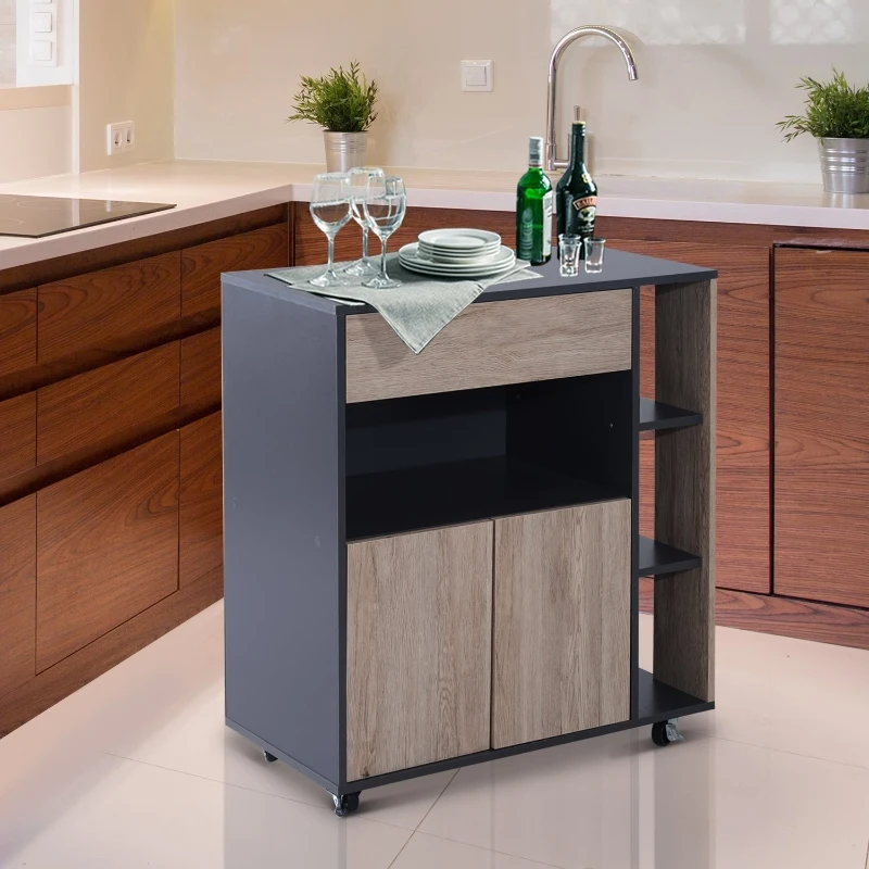 HOMCOM Armario de Suelo para Cocina Mueble Auxiliar Multiusos Diseño Moderno Espacioso con Cajón Estantes Ruedas Universales 80x39x86,5 cm